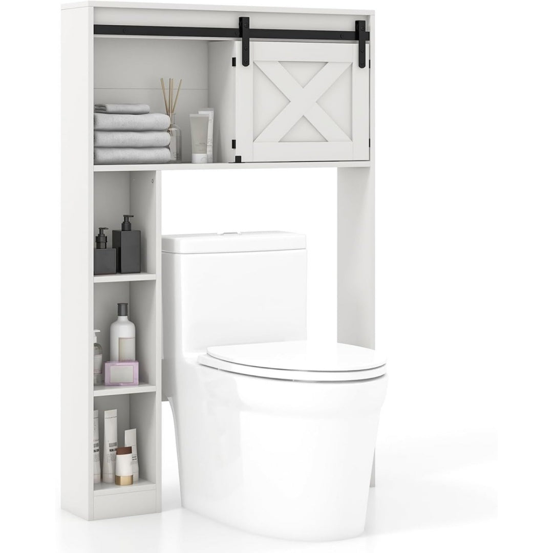 Meuble colonne en MDF teinte gris clair, une porte