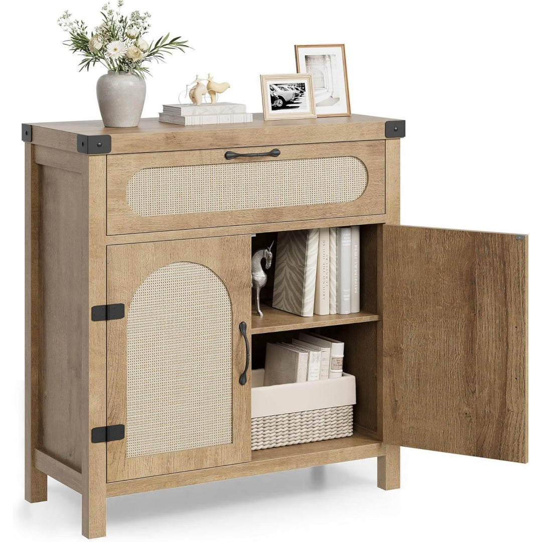 Credence marron bois massif 76 cm, rangement style contemporain