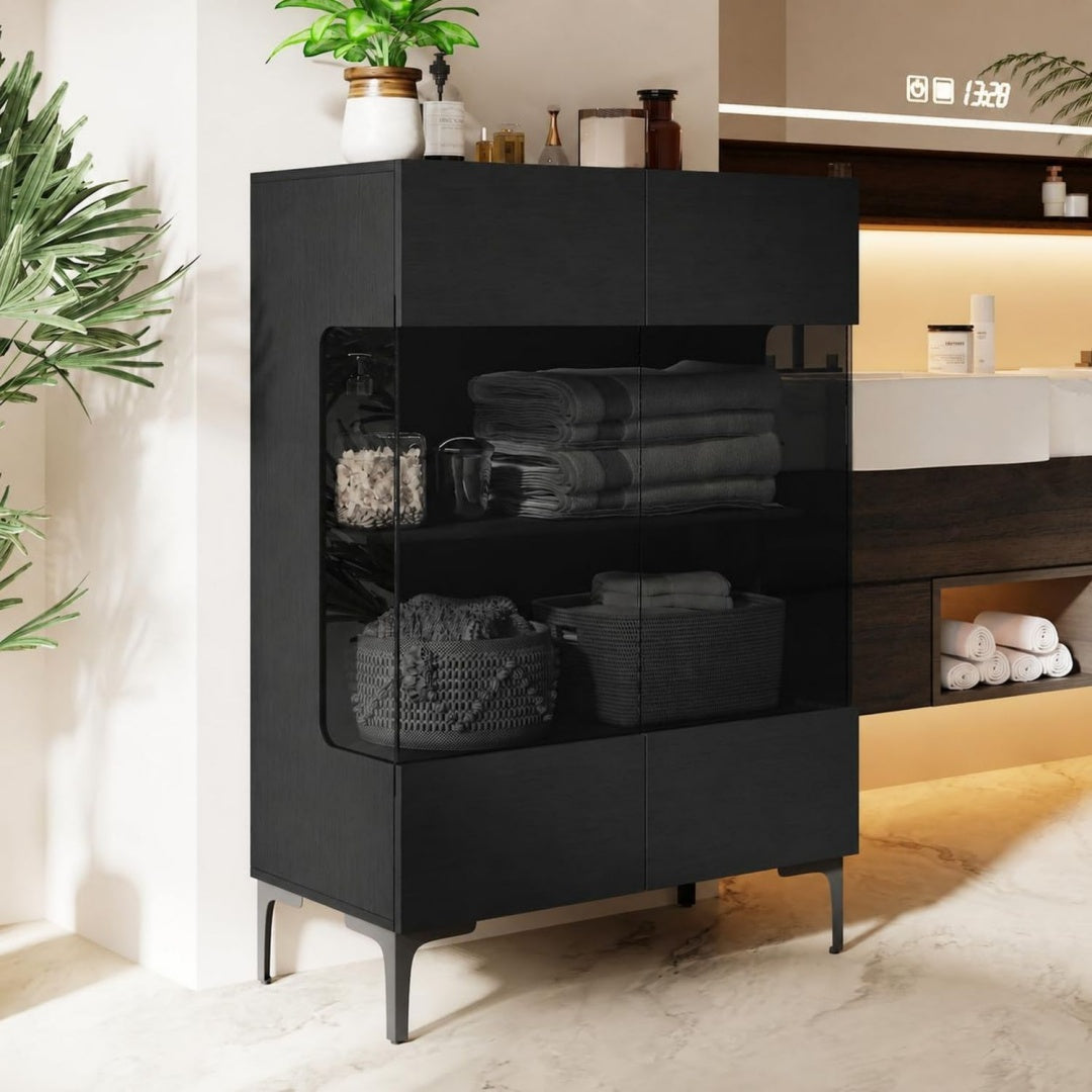 Vitrine gris fonce avec 1 tiroir, allure contemporaine