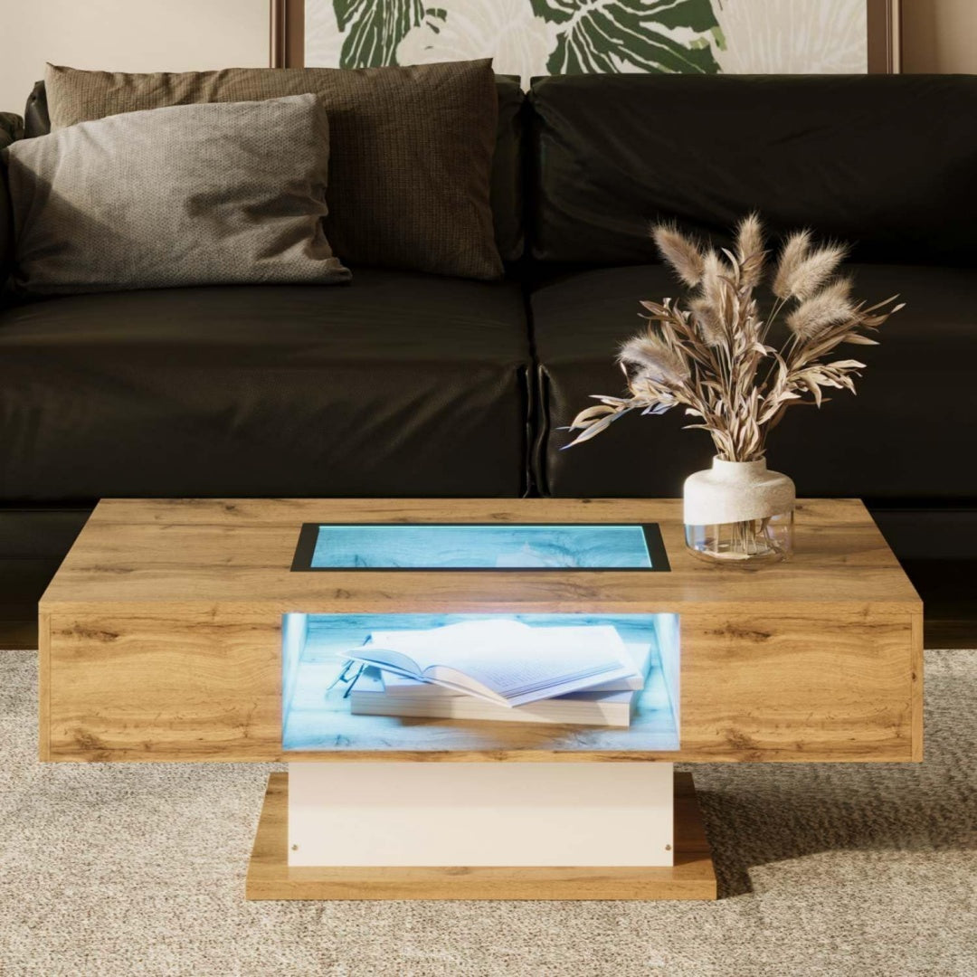Table basse design moderne noir en verre