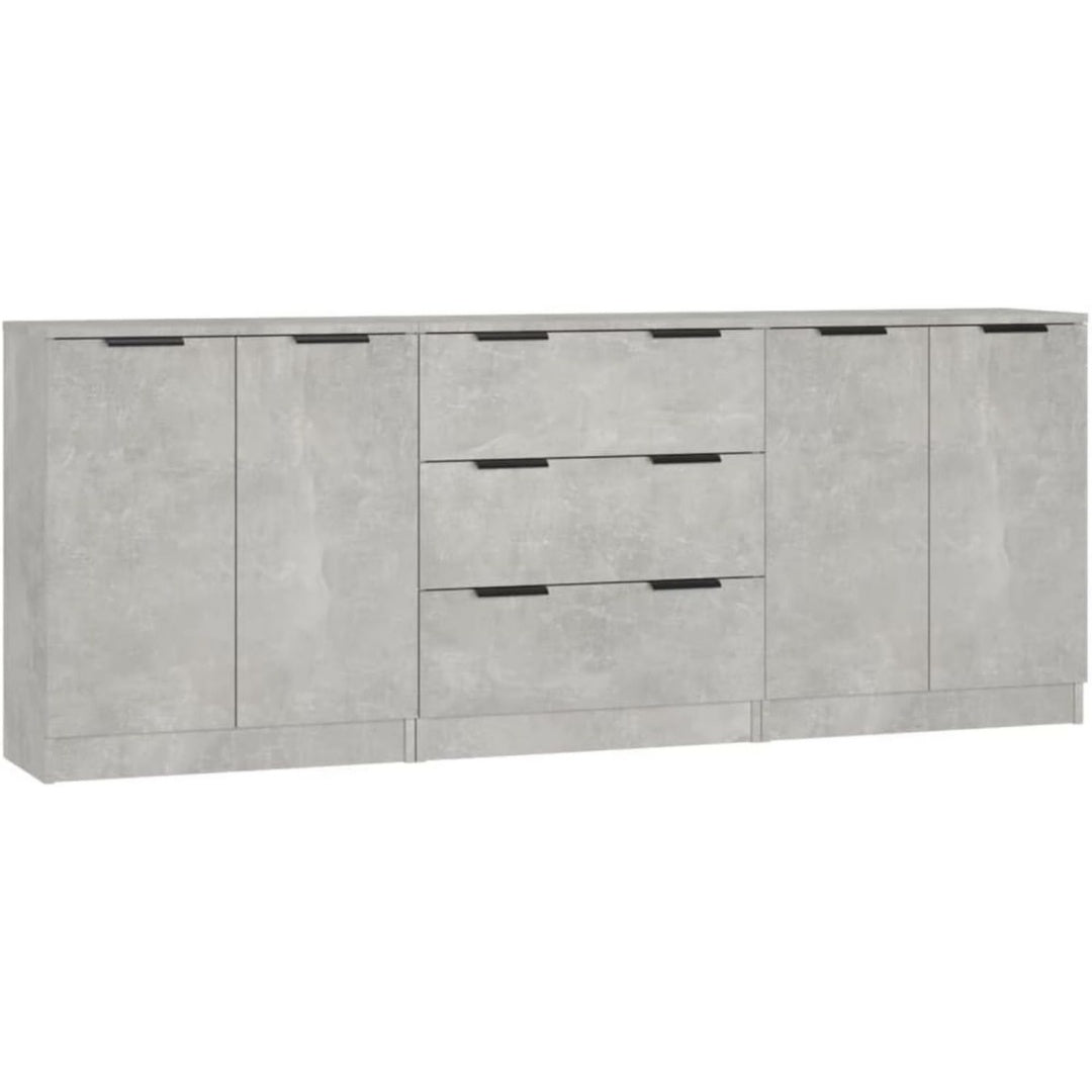 Enfilade gris fixation murale, bois ingenierie et a 2 portes 3 tiroirs
