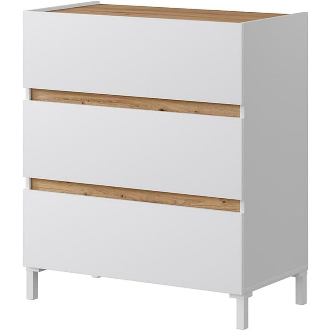 Commode gris clair compacte 3 tiroirs