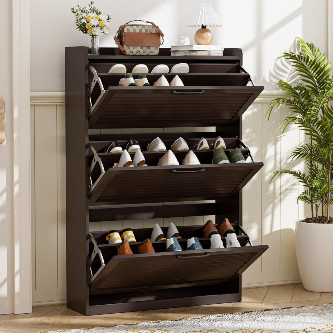 Armoire a chaussures bordeaux, 80 x 24 x 120 cm esprit rustique