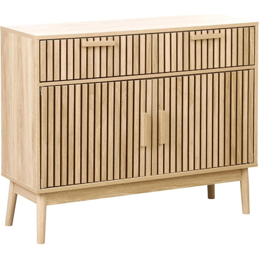 Buffet design epure, teinte marron, rangement optimise verre