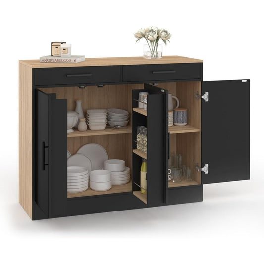 Buffet gris fonce style contemporain bois ingenierie 2 tiroirs