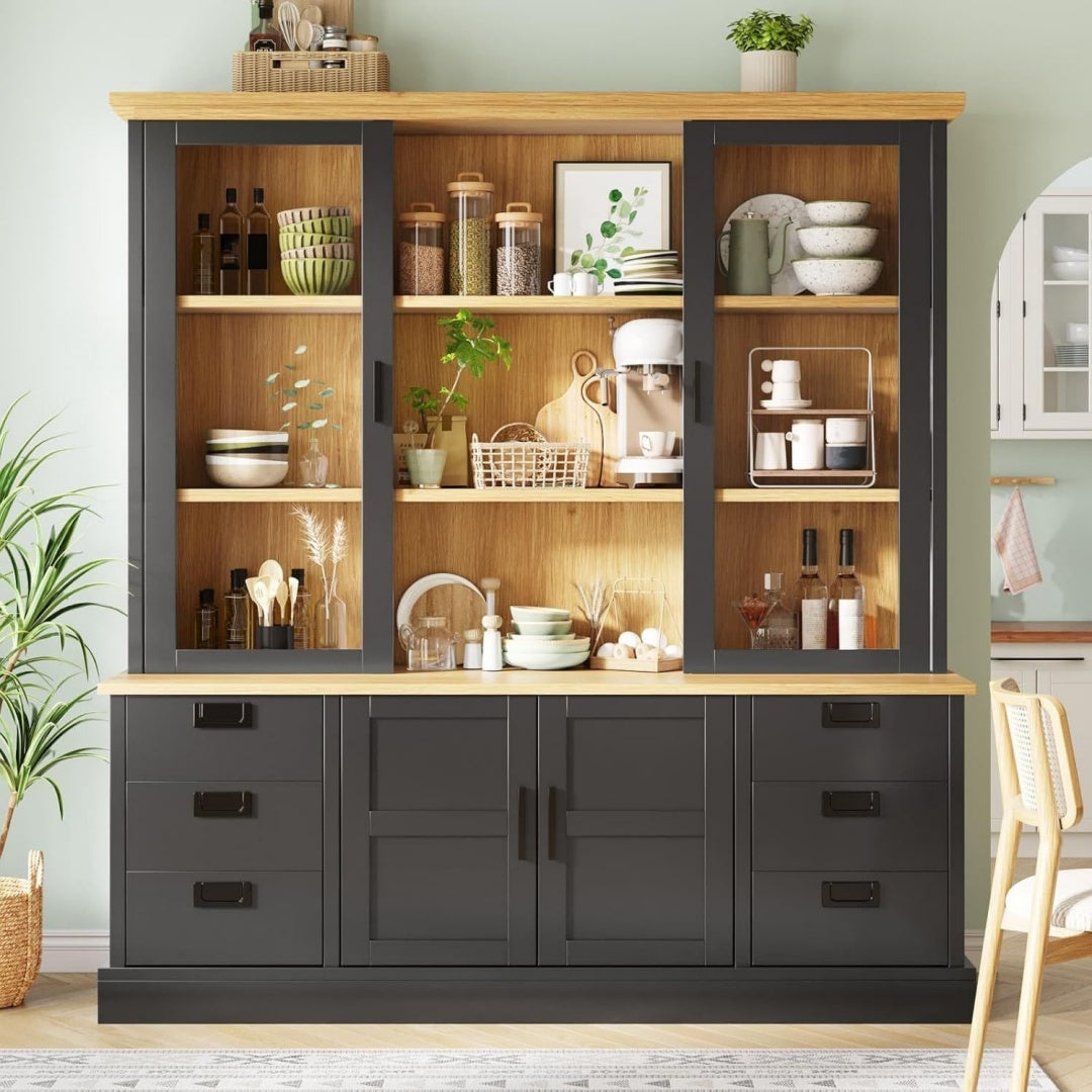Buffet contemporain 6 tiroirs gris fonce