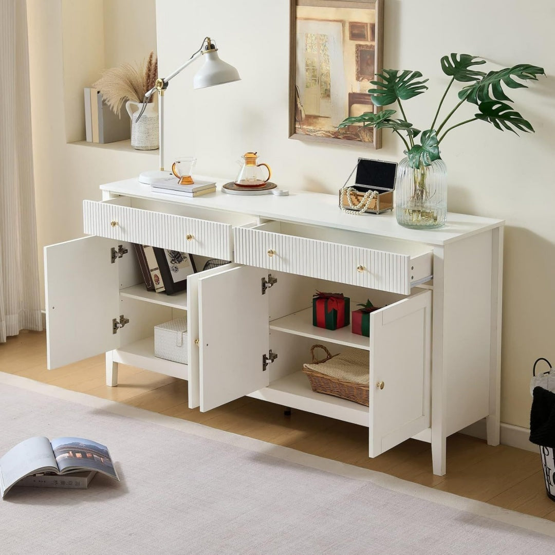 epure buffet gris en acier avec 2 tiroirs