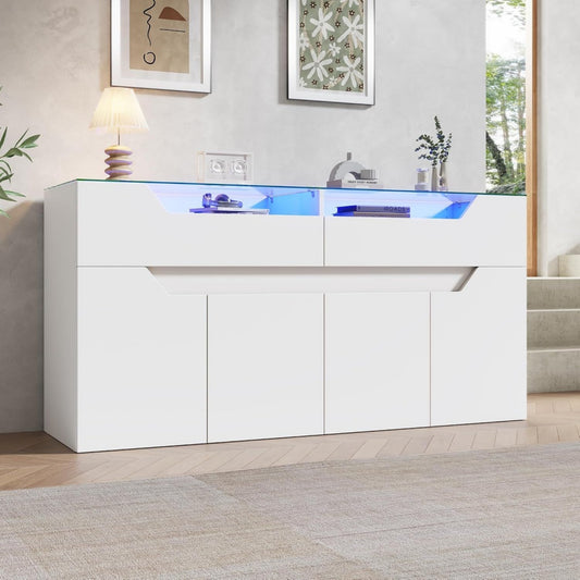 Buffet en verre trempe, gris clair style epure