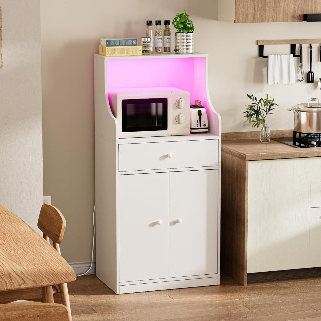 Buffet beige 60 x 40 x 123 cm eclairage LED