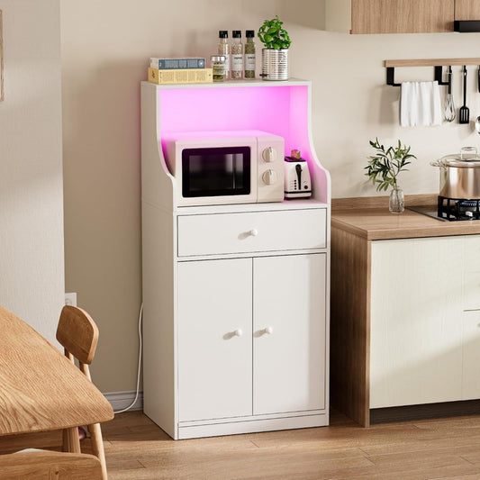 Buffet beige 60 x 40 x 123 cm eclairage LED