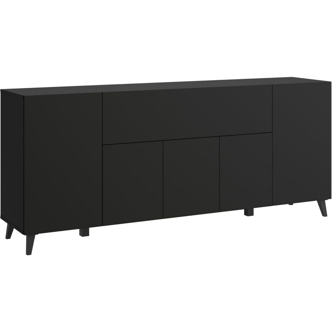 Buffet noir materiau durable 180 cm, rangement style contemporain