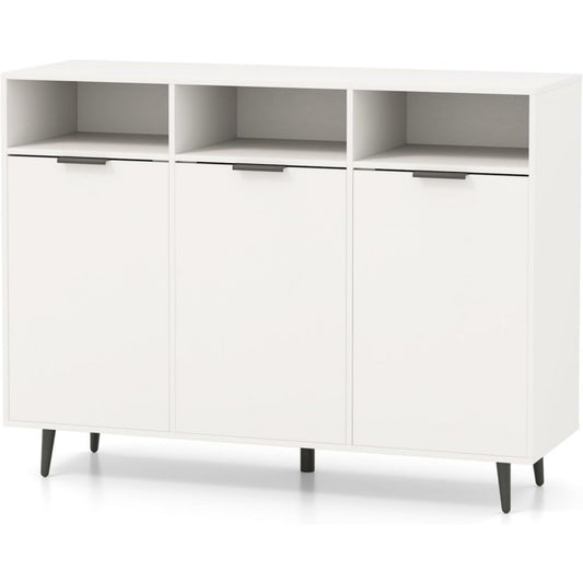 Buffet gris clair pratique 3 portes et 3 etageres