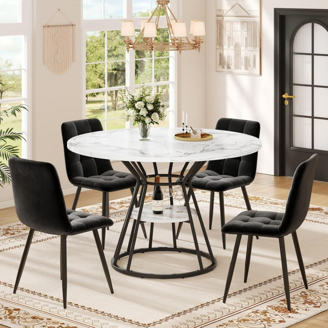 Discret ensemble salle a manger beige en verre avec coussin rembourre