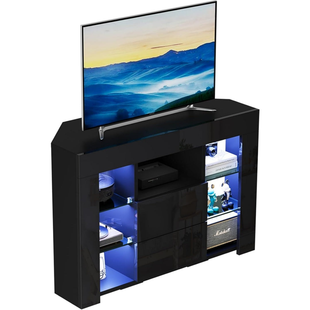 Meuble TV noir 4 etageres, ideal pour salon et cuisine