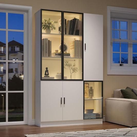 Rangement sans effort, vitrine gris en panneau de particules 3 portes