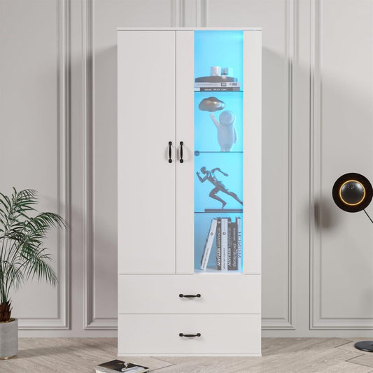 Vitrine gris avec 2 portes, 2 tiroirs et 3 etageres